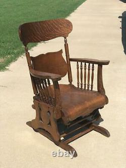 Antique 1880's Tiger Oak Victorian Glider Platform Rocking Chair