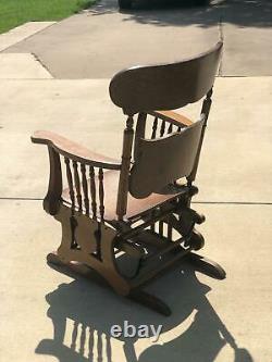 Antique 1880's Tiger Oak Victorian Glider Platform Rocking Chair