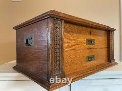 Antique 1890s Large Tiger Oak and Brass Silver Ware Flatware Chest Box