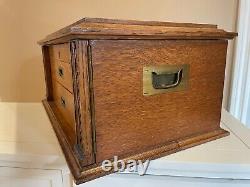 Antique 1890s Large Tiger Oak and Brass Silver Ware Flatware Chest Box