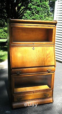 Antique 1895 Quarter-Sawn Tiger Golden Oak Stacking Barrister Bookcase Secretary