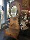 Antique 1900s American Tiger Oak Hall Tree With Mirror Seat Lift Lid Storage An