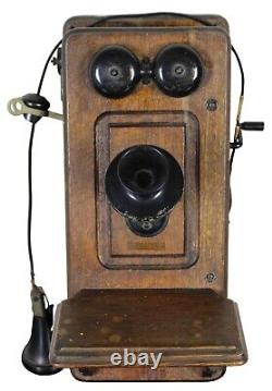 Antique 1900s Kellogg Wall Mount Hand Crank Telephone Quartersawn Tiger Oak
