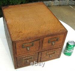 Antique 1910 Quartersawn Tiger Oak 4 drawer Stacking Desk Top Card File Cabinet