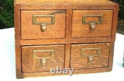 Antique 1910 Quartersawn Tiger Oak 4 drawer Stacking Desk Top Card File Cabinet