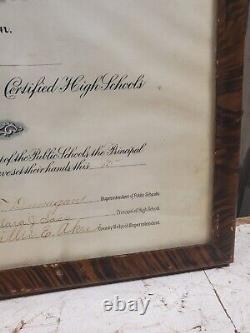 Antique 1916 Sugar Ridge Township Indiana Highschool Diploma Tiger Oak Frame