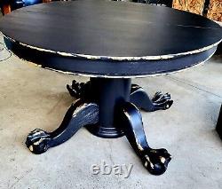 Antique 1920's Claw and ball Dining Table Tiger Oak Black with 24k Gold leaf
