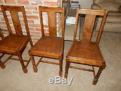 Antique 1920s Barley Twist Draw Leaf Pub Table & 4 Matching Chairs Tiger Oak