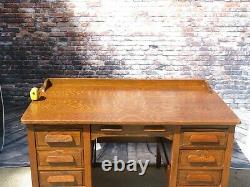 Antique 1930's Sterling Desk Co. Solid Tiger Oak Quarter-Sawn Desk with Chair