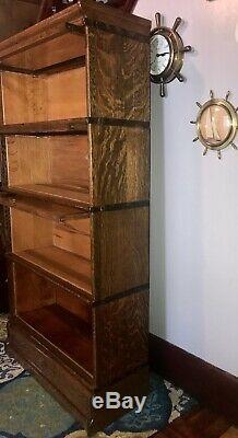 Antique 1/4 Sawn Tiger Oak Globe Wernicke Stack Barrister Bookcase Base & Crown