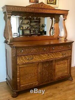 Antique 20th Century Victorian Tiger Oak Sideboard Buffet FLAWLESS CONDITION