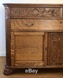 Antique 20th Century Victorian Tiger Oak Sideboard Buffet FLAWLESS CONDITION