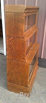 Antique 3 Stack Barrister Bookcase Tiger Oak Step Back Bull Nose 1900s Era