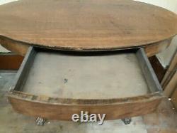 Antique 41 Tiger Oak Claw Foot Oval Parlor Lamp Library Table from W & H Walker