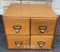 Antique 4 Drawer Tiger Oak Library File Card Catalog Cabinet