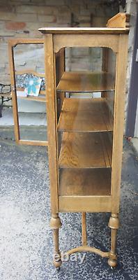 Antique 59 ROCKFORD NATIONAL FURNITURE Tiger Oak Cabinet Hutch glass doors