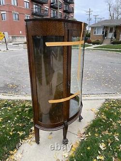Antique 64 Curved Glass China Curio Cabinet Shelf Solid Oak Claw Feet