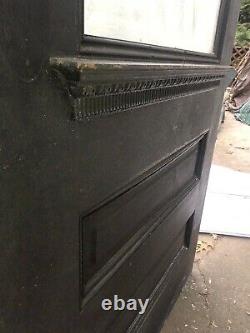 Antique 85.25 Tiger Oak Orig Single Glass Pane Wood Entrance Door Black Stunning