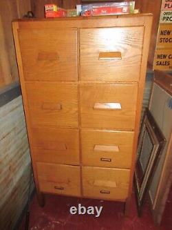 Antique 8 Drawer Tiger Oak Wood File Cabinet Brass Hardware Hand Made
