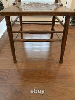 Antique American 1880 Tiger Oak Chair Tooled Leather Seat