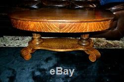 Antique American Empire Solid Oak Tiger Striped Coffee Table