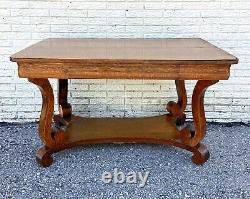 Antique American Empire Style Tiger Oak Library Table Server Desk