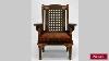 Antique American Mission Stained Oak Wing Chair With Decorat