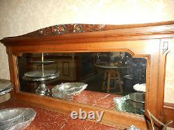Antique American Quartersawn Tiger Oak Marble top Sideboard with Mirror