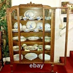 Antique American Tiger Oak Glass Door & 4 Glass Sides China Cabinet Display 1890