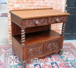 Antique American Tiger Oak Renaissance Sideboard / Server Cabinet