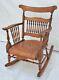 Antique American Tiger Oak Rocker / Rocking Chair With Curved Back
