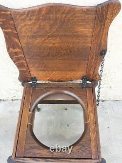 Antique American Tiger oak chamber potty chair w lifting tops 17x17x17 clean++