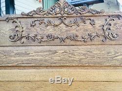 Antique American Victorian Tall Tiger Oak Bed Headboard Footboard Ornate Carved
