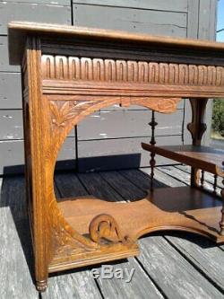 Antique Art Nouveau Tiger Oak Desk, Coffee or Lamp Table 1920 Era