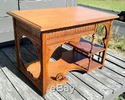 Antique Art Nouveau Tiger Oak Lamp Table or Coffee Table 1920 Era