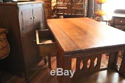 Antique Arts & Craft Quarter Sawn Desk Table Tiger Oak Unique Double Sided