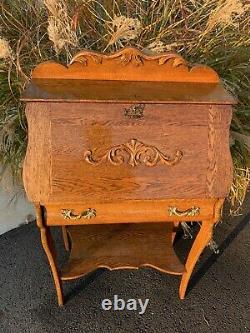 Antique Arts&Crafts Mission Style Tiger Oak Slant Drop Front Secretary Desk wKey
