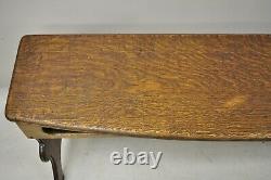 Antique Arts & Crafts Mission Tiger Oak 52 Long Work Bench with Storage Cubby