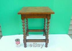 Antique Arts & Crafts Tiger Oak Barley Twist Legs Taboret Table plant stand