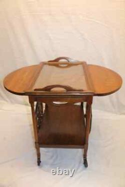 Antique Arts & Crafts Tiger Oak Drop Leaf Serving Table Tea Cart &Removable Tray