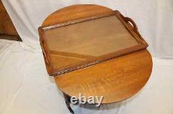 Antique Arts & Crafts Tiger Oak Drop Leaf Serving Table Tea Cart &Removable Tray