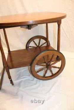 Antique Arts & Crafts Tiger Oak Drop Leaf Serving Table Tea Cart &Removable Tray