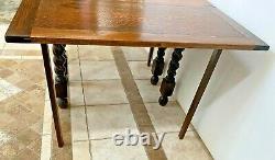 Antique Barley Twist Gate Leg Table Drop side Leaf Rare Rectangle Size Tiger Oak
