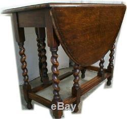 Antique Barley Twist MEDIUM Kitchen / Dining Drop Leaf Table Gate Leg Tiger Oak
