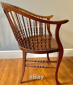 Antique Barrel Tiger Wood Craftsman Fancy Turner Spindle Windsor Mission Chair