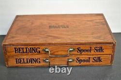 Antique Belding Silk Wooden Tiger Oak Spool Chest Cabinet 2 Drawer Storage Chest