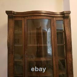 Antique Bent Glass Tiger Oak, Quarter Sawn Oak Cabinet, Empire, Germany, 62x40