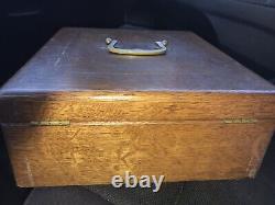 Antique Bigelow Kennard Boston Tiger Oak Wood Box For Clocks, Silver Set