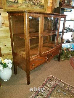 Antique Buffet / Sideboard Tiger Oak with Curved Bow Glass Front