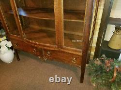Antique Buffet / Sideboard Tiger Oak with Curved Bow Glass Front